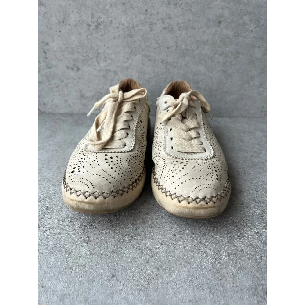 Pikolinos Mesina Leather Lace Up Sneakers Cream Floral‎ Cut Out Spring Womens 39